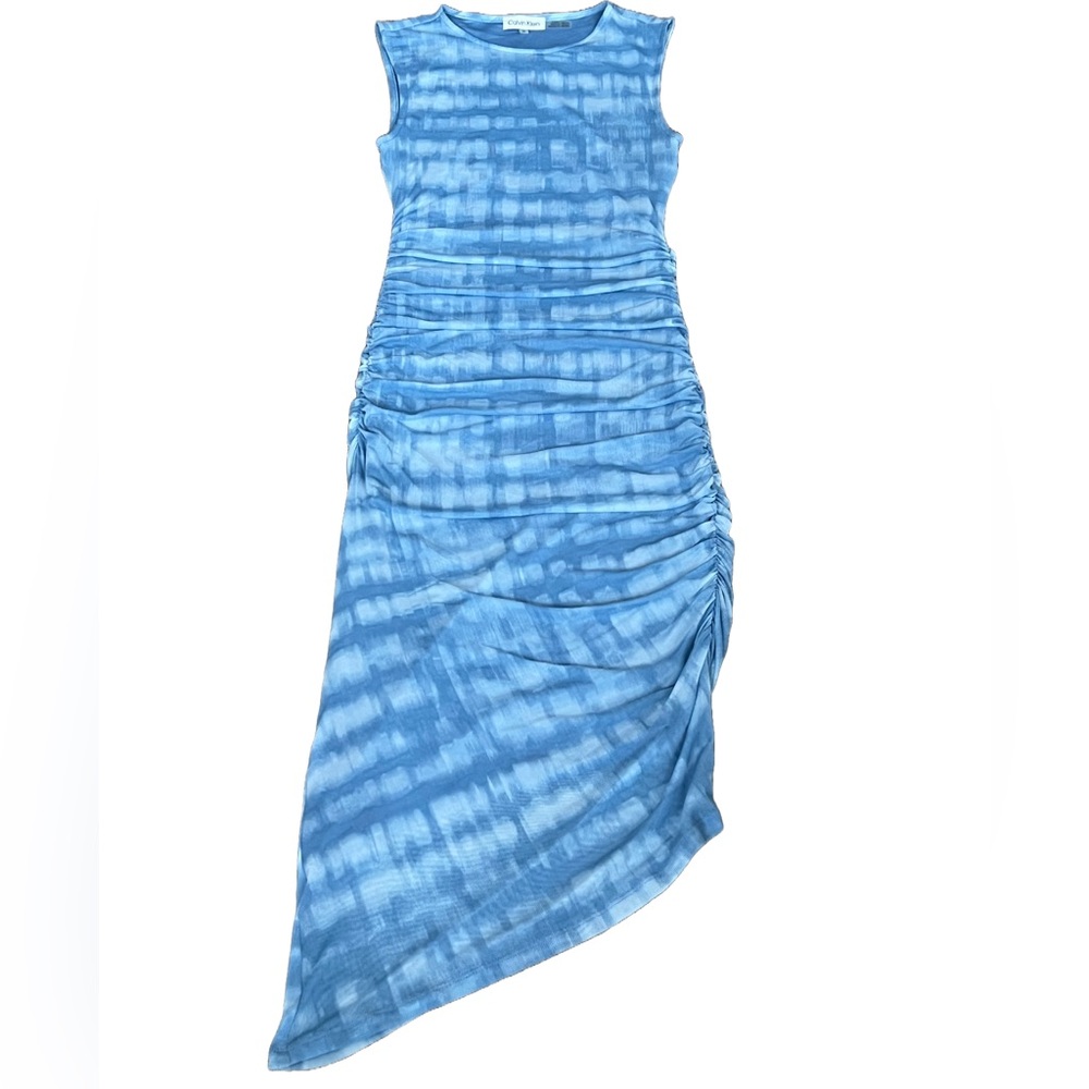 CALVIN KLEIN
Blue Tie Dye Ruched Midi Sheath Dress
XS
